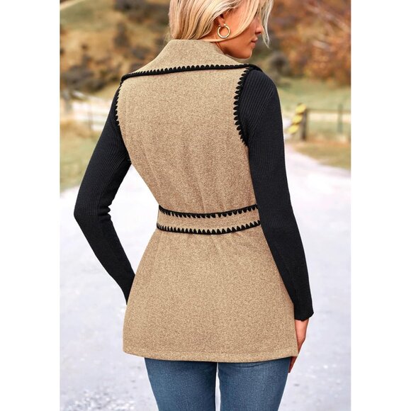 Women's Tweed Vest Outerwear Large Sleeveless Button Belt Fall Winter - Picture 2 of 9